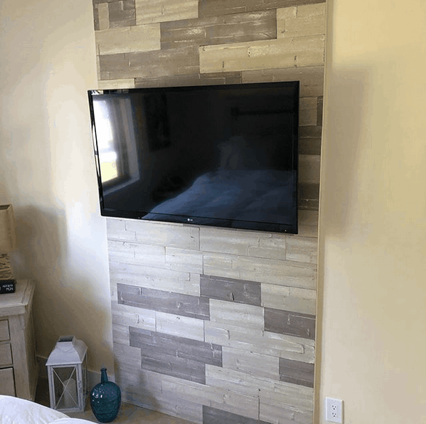 Flat TV mount with wood detail on wall